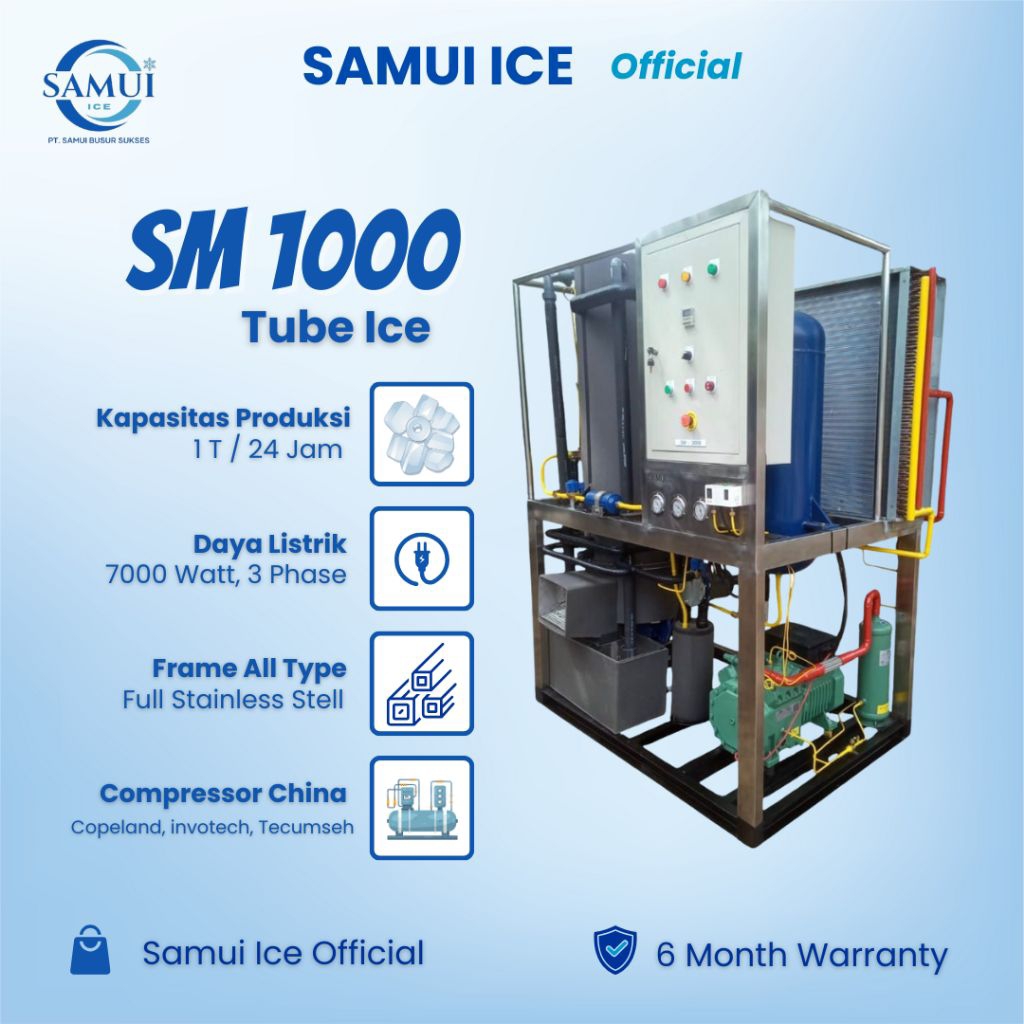 Mesin Es Kristal 1000kg/24 Jam – Samui Ice SM1000  Ice Cube Machine Industri
