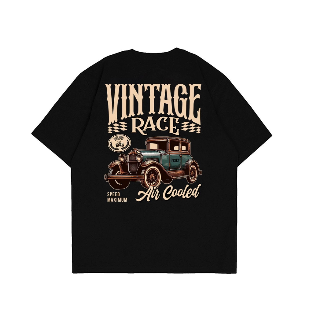 Otsky Kaos Pria Logo Vintage Race Black Cotton 24s X DT352BL