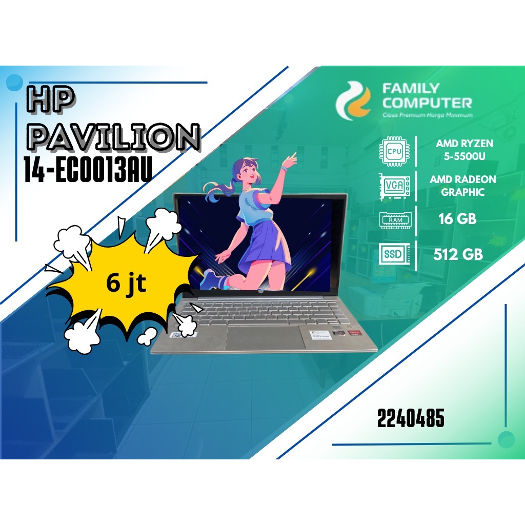 HP PAVILION 14-EC0013AU | AMD RYZEN 5-5500U | AMD RADEON GRAPHIC | 16GB | 512GB