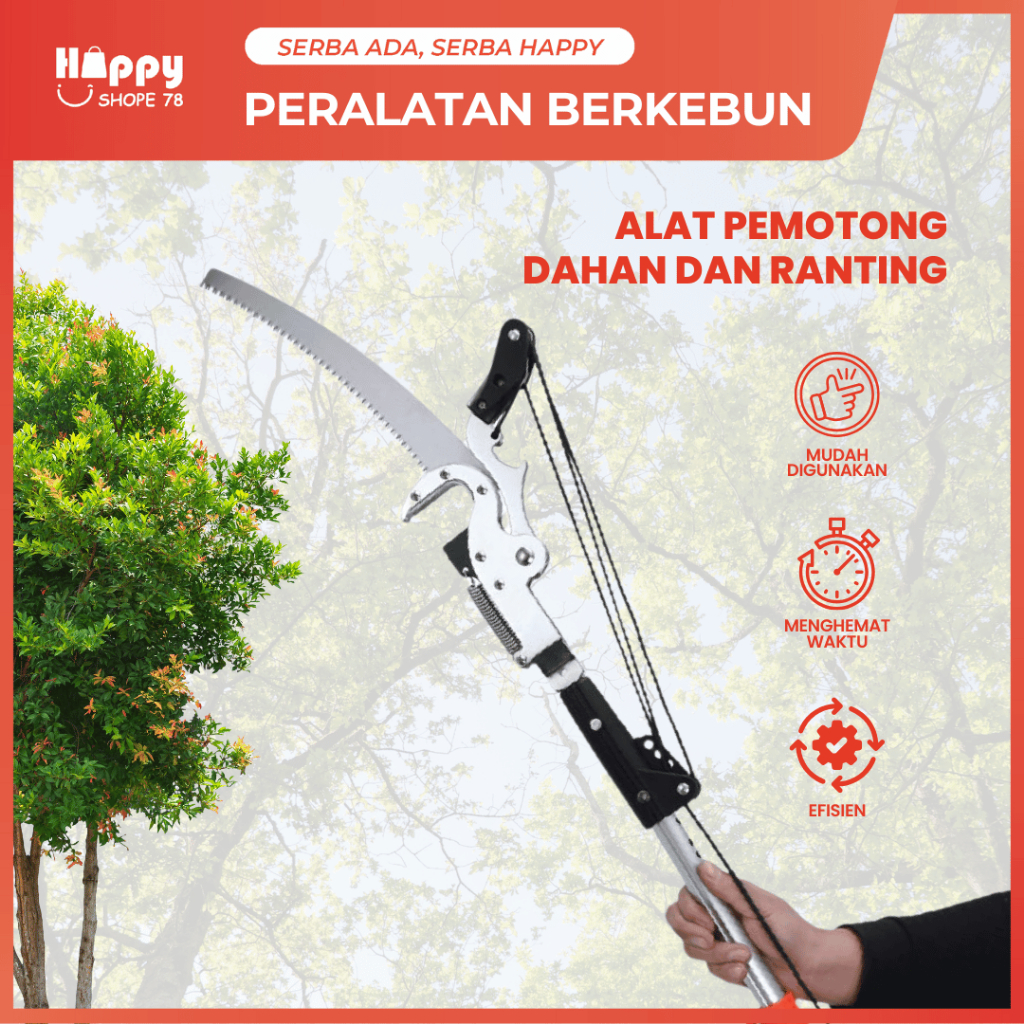 Galah Pemotong Pohon Tinggi Set Gunting Tarik Gergaji Pemetik Buah Aman Multifungsi
