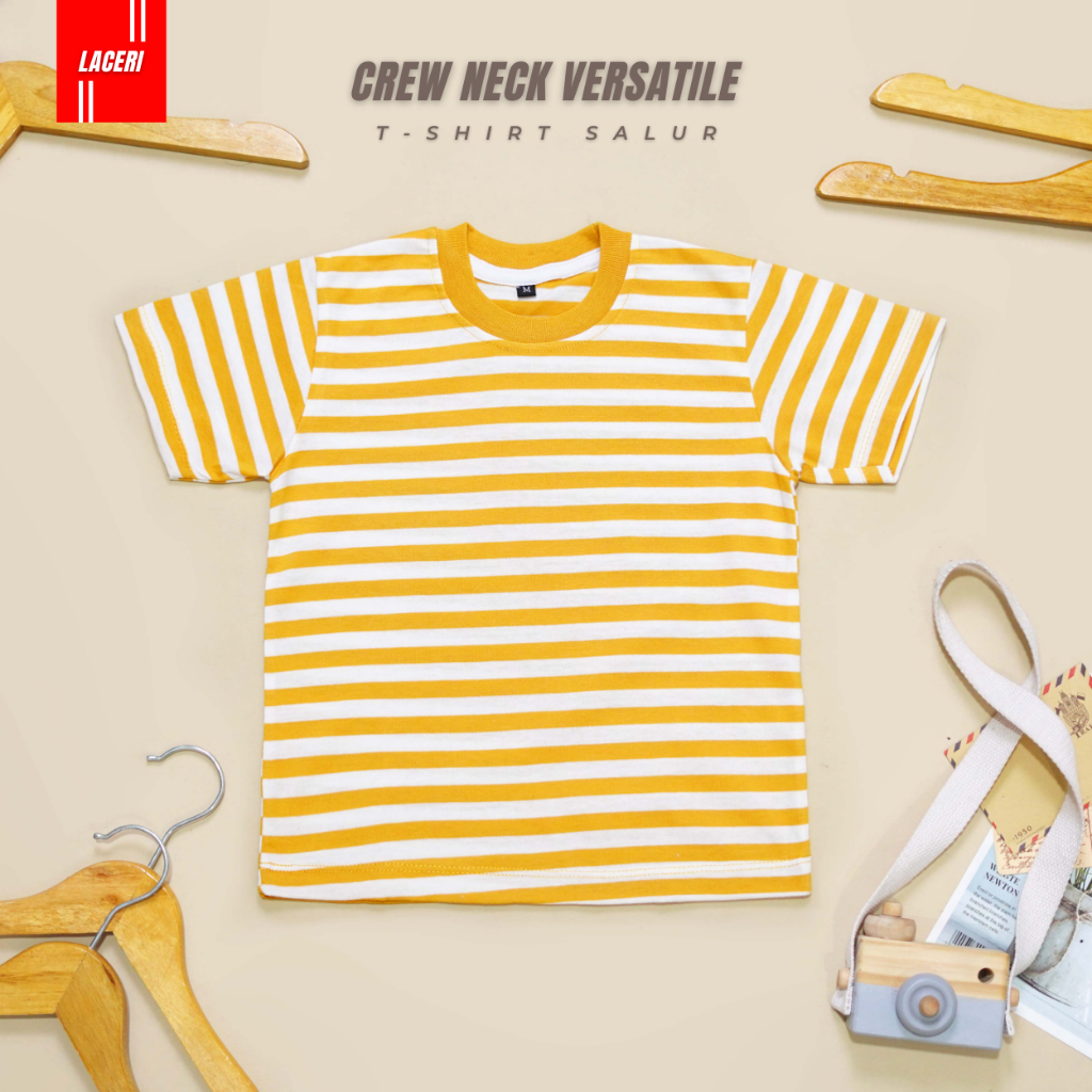 Baju anak perempuan salur stripe bahan katun | Kaos anak laki laki distro garis warna mustard