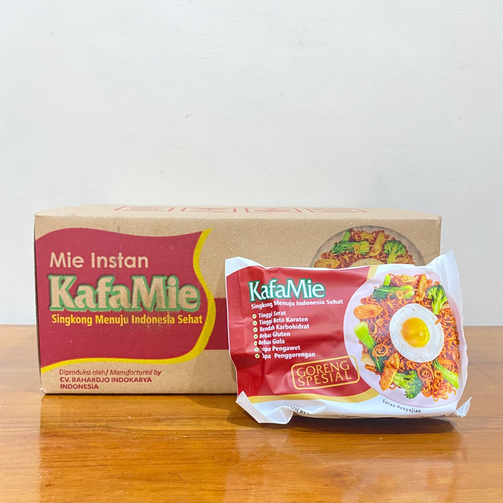 

[1 DUS] KafaMie Mie Instan Sehat Goreng Spesial Mie Mocaf Singkong Bebas Gluten