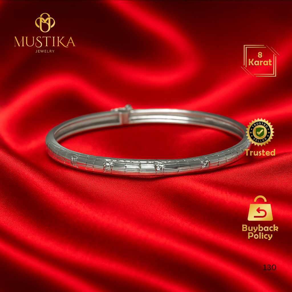 Gelang Emas Putih 8K / 375 Model Bangle Keroncong Fashion [Adele] Mustika Gold Jewelry