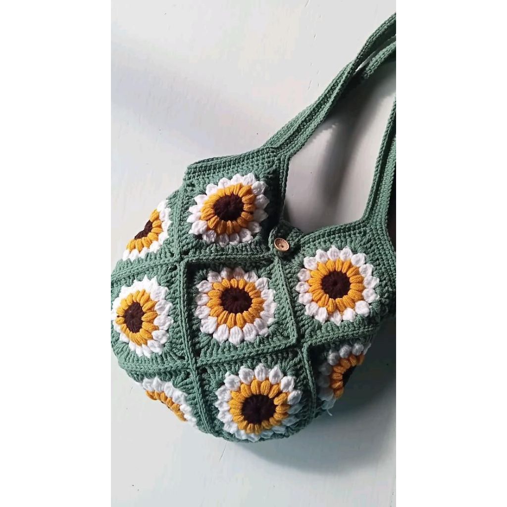 crochet granny square bag tote bag rajut handmade tas rajut bunga matahari bag