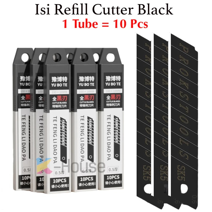 

Isi Ulang Cutter Hitam Besar 18mm SK5 Refill Cutter 18mm Tajam Stainless Tajam Isi 10pcs