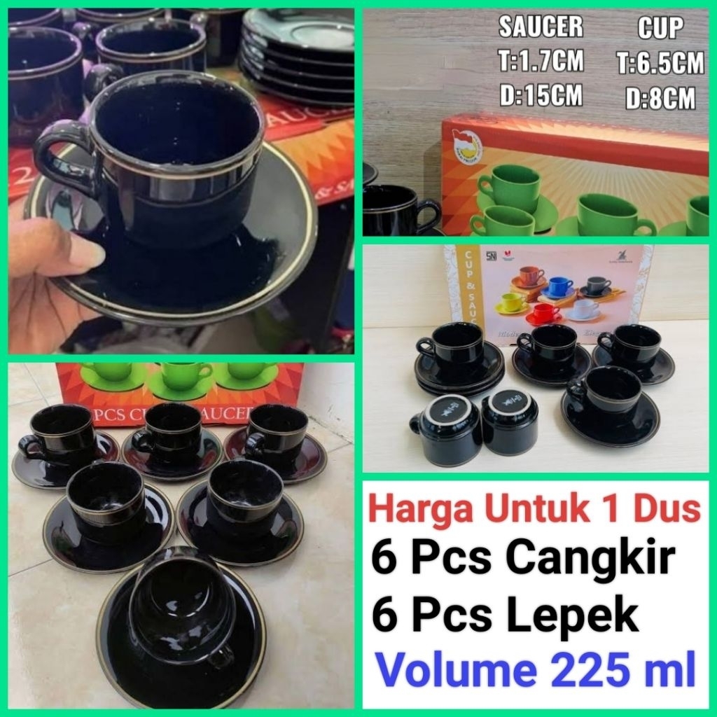 cangkir kopi cangkir set keramik HITAM gelas kopi keramik harga satu dus (Isi 6 Set)