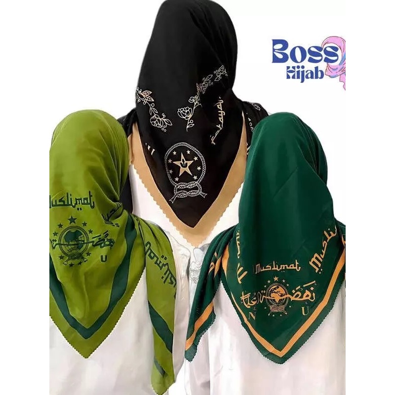 jilbab NU MUSLIMAT & FATAYAT segi empat muslimat, segi empat fatayat bahan voal premium 110x110cm, h