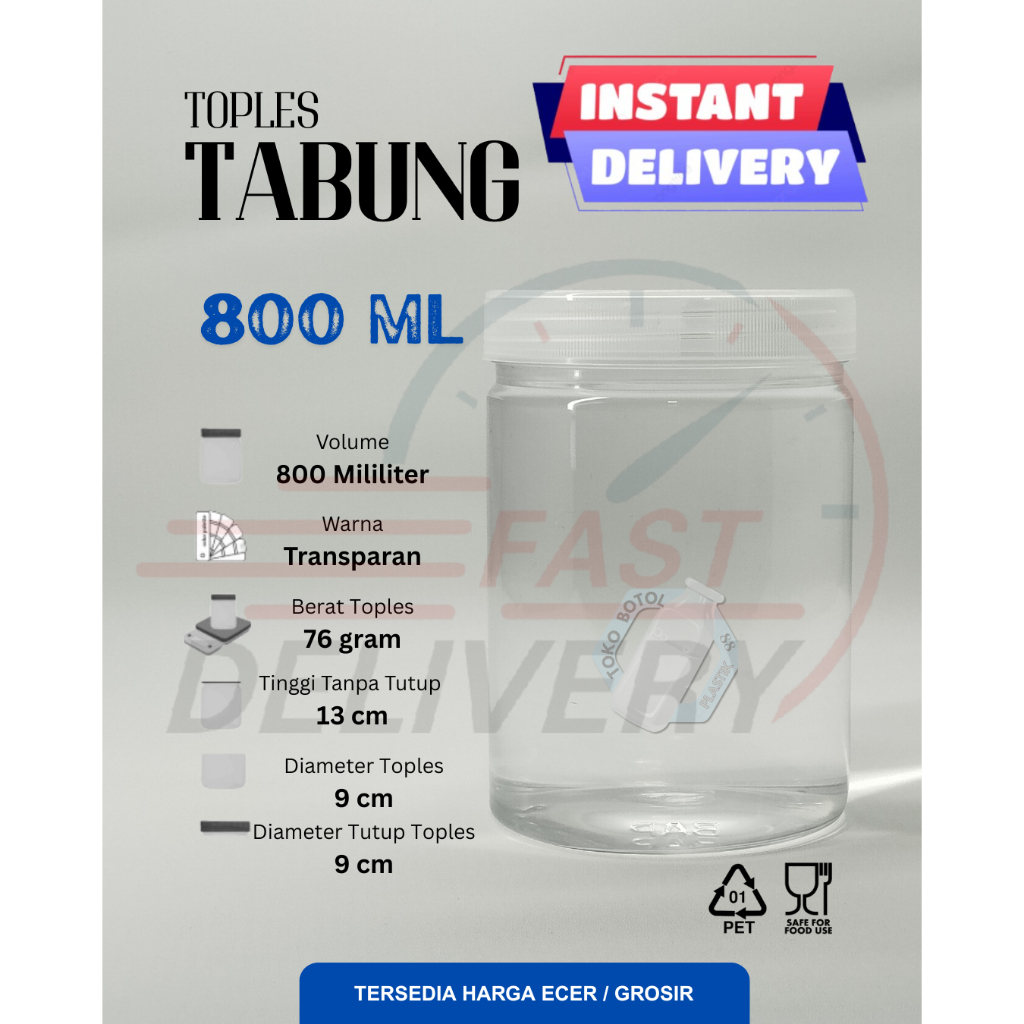 (INSTAN)Toples Tabung 800ML / Toples Tabung Bening 800ML / Toples Plastik / Toples Kue Kering / Topl