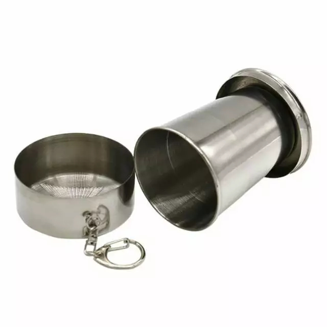 Gelas Lipat Folded Cup 140 Ml Gantung Kunci Stainless/Gantungan Kunci Gelas Lipat Stainless Steel Ca
