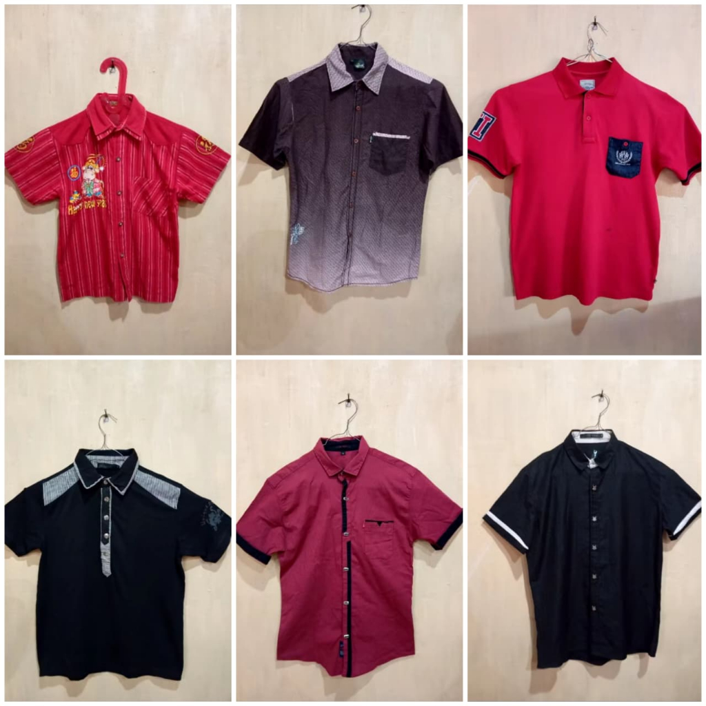 Kemeja Cowok Hitam Navy Biru Atasan Kaos Kerah Size L Branded Matahari Baju Preloved Seperti Baru Ka