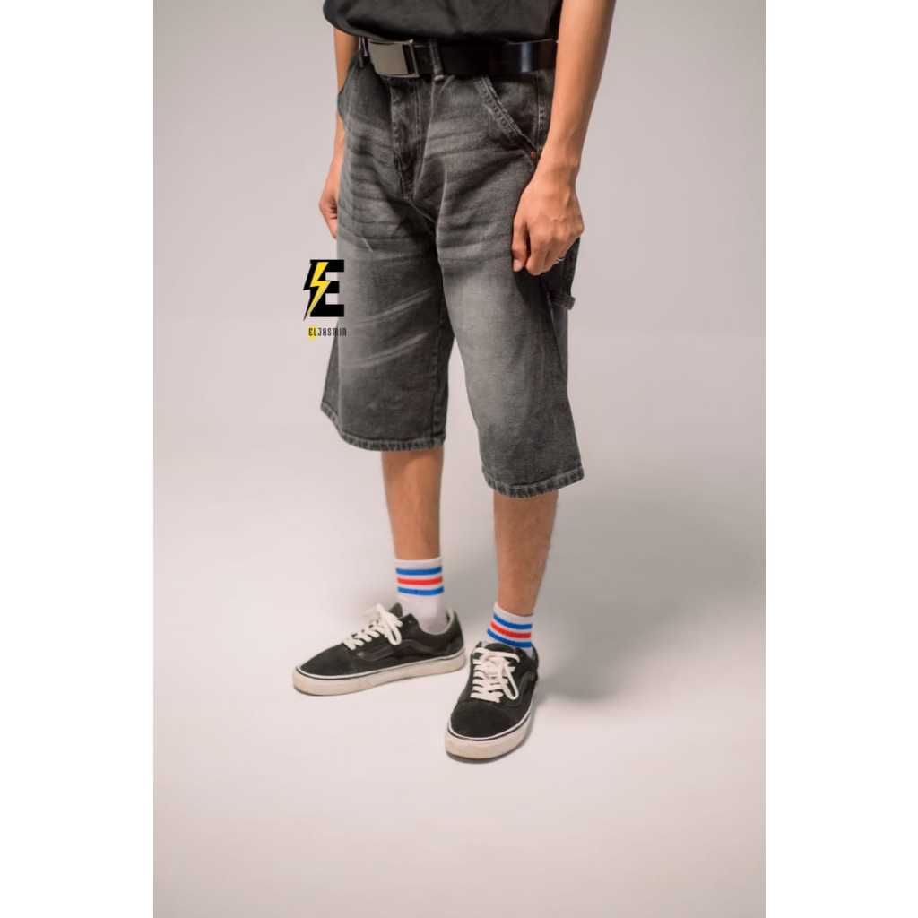 Unisex Celana Jorts Pants Baggy Carpenter Jeans - Pendek Carpenter Jeans Denim Pria/Wanita