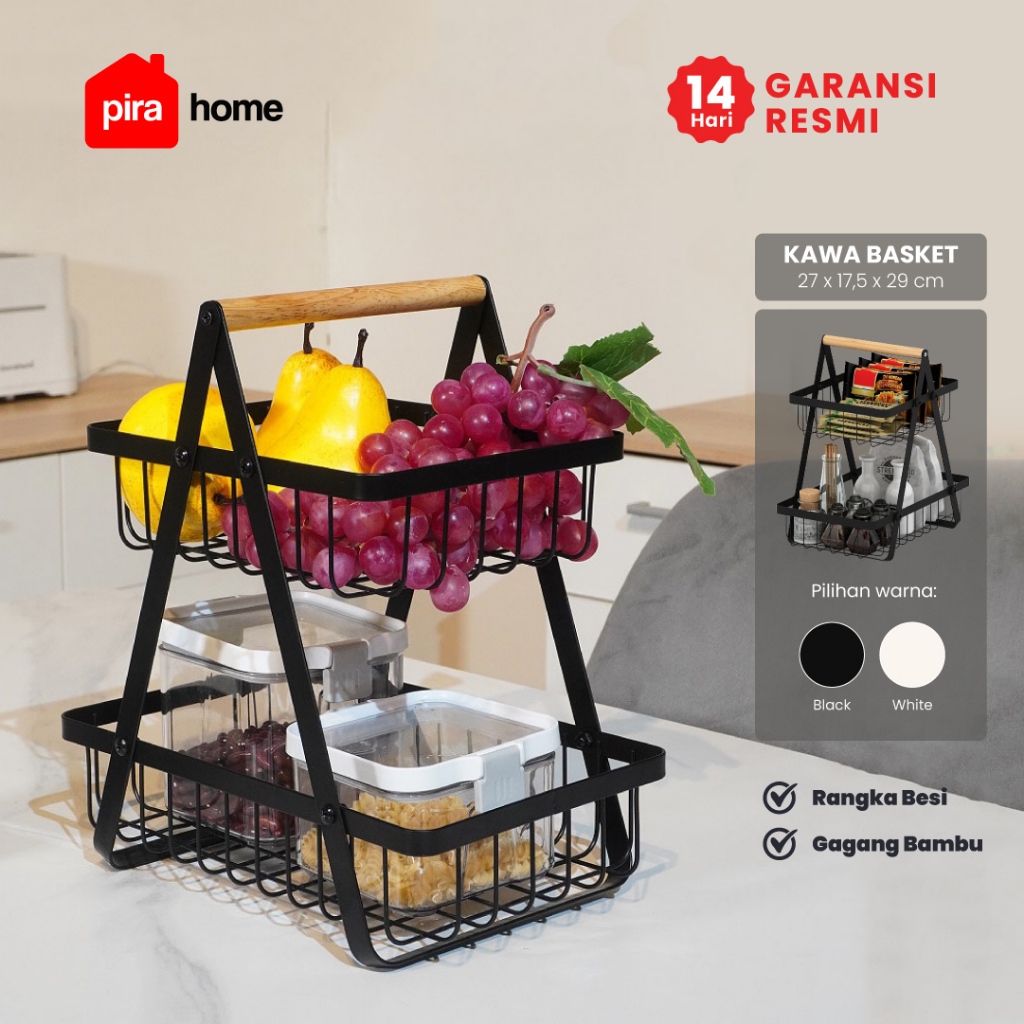 PIRA HOME -  KAWA BASKET Keranjang Dapur Besi / Rak Buah / Rak Bumbu Dapur 2 Susun