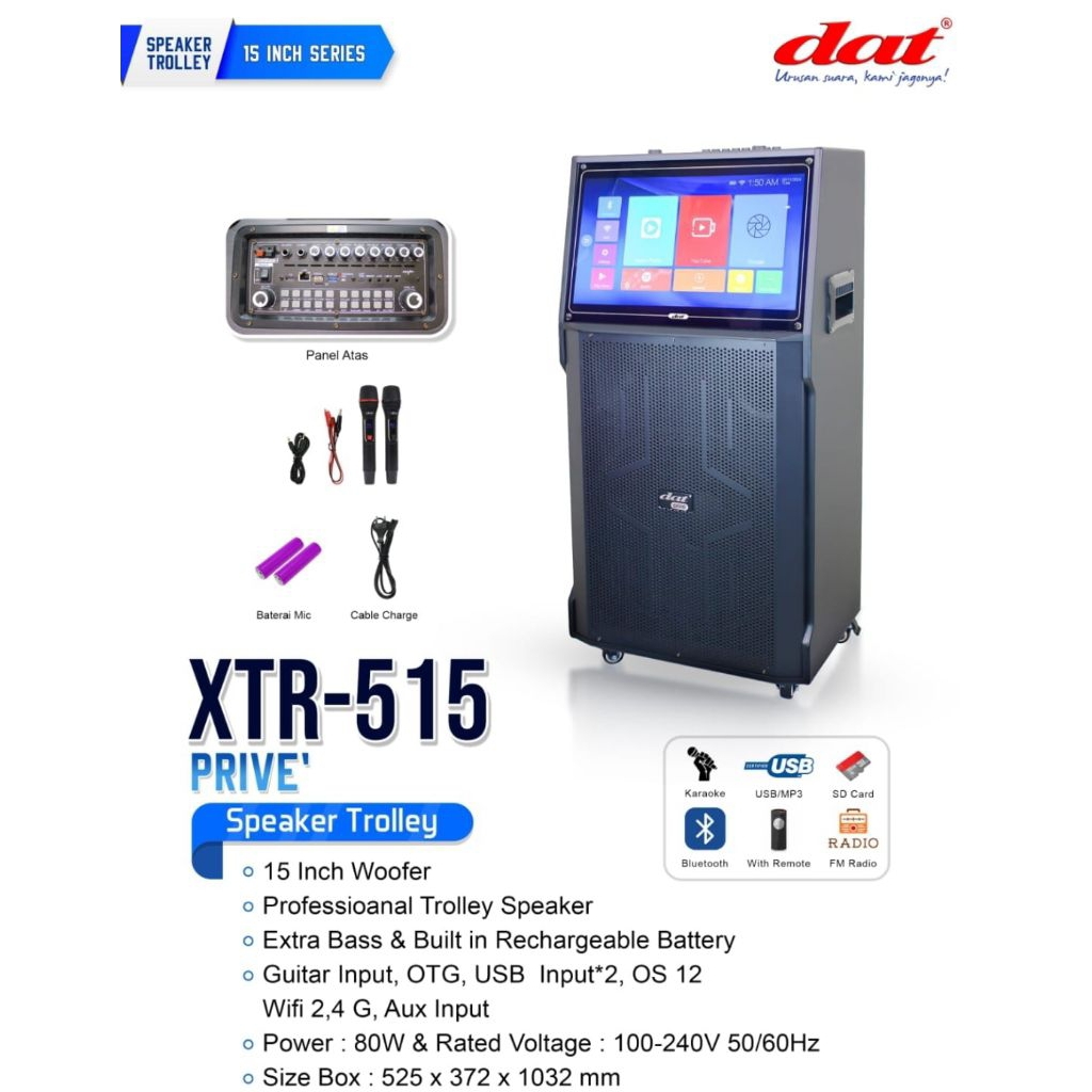 Speaker Karaoke Bluetooth + Layar Touchscreen 15 Inch DAT XTR515 Prive' Bluetooth