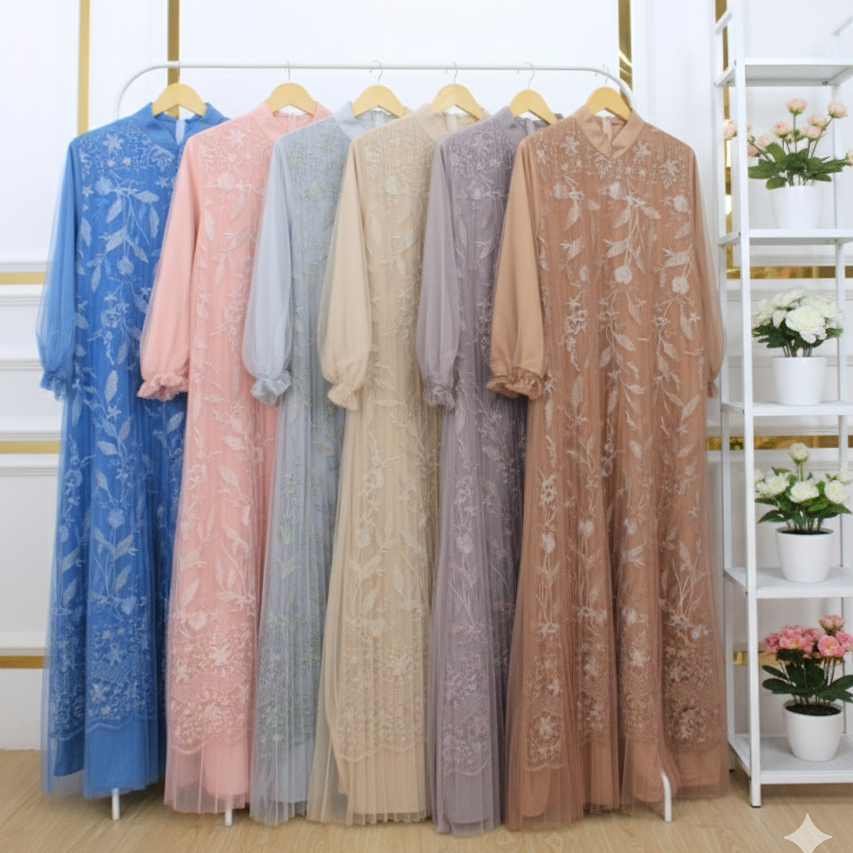 Yesaya - Maxi Dress Pesta Hijab Elegan – Gaun Brokat Floral 26663