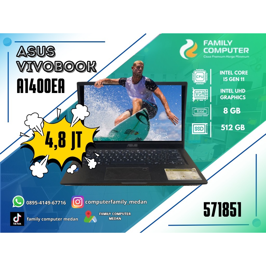 ASUS VIVOBOOK A1400EA | INTEL CORE I5 GEN 11 | INTEL UHD GRAPHIC | 8GB | 512GB