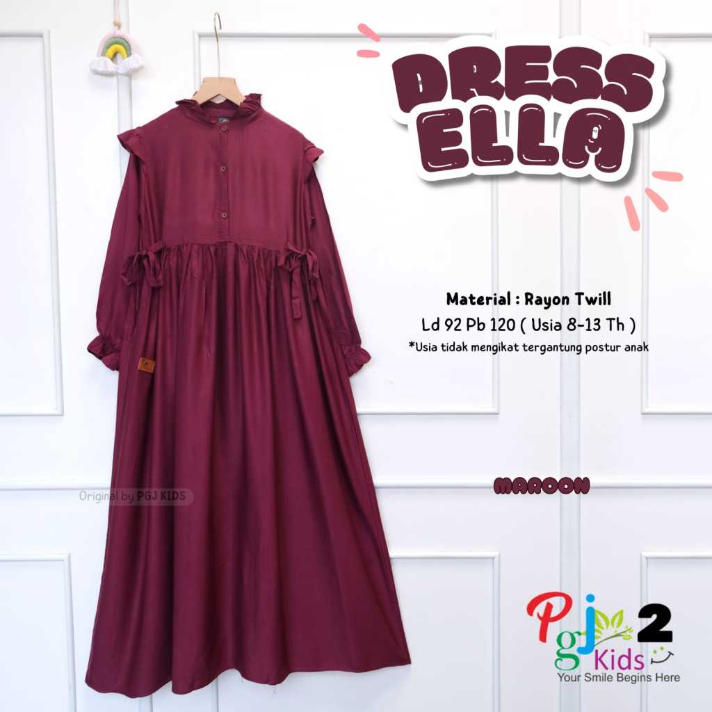 Ella Dress Original PGJ Material Rayon Twill Dress Anak (Usia 8-13 th) Ella PGJ 2 Kids