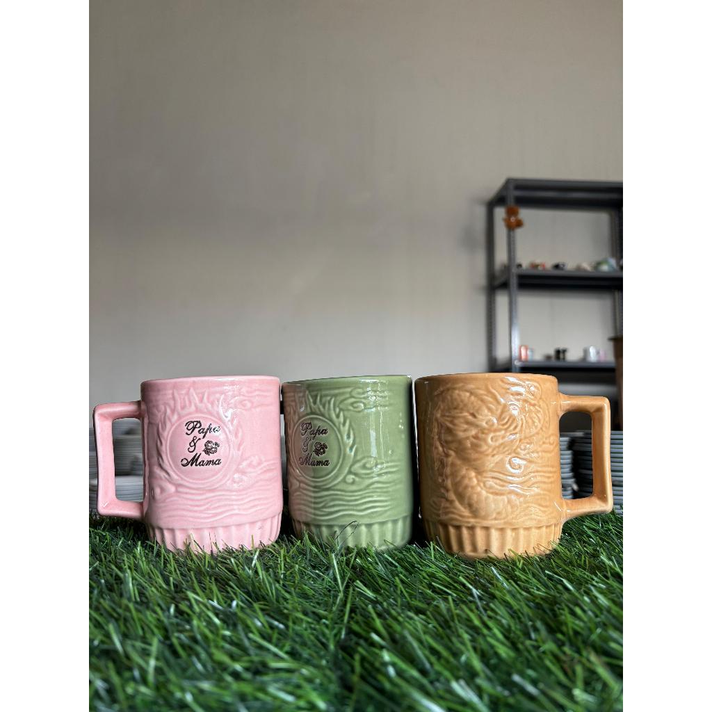 gelas keramik jumbo / gelas motif mama & papa / gelas unik / cangkir jumbo termurah