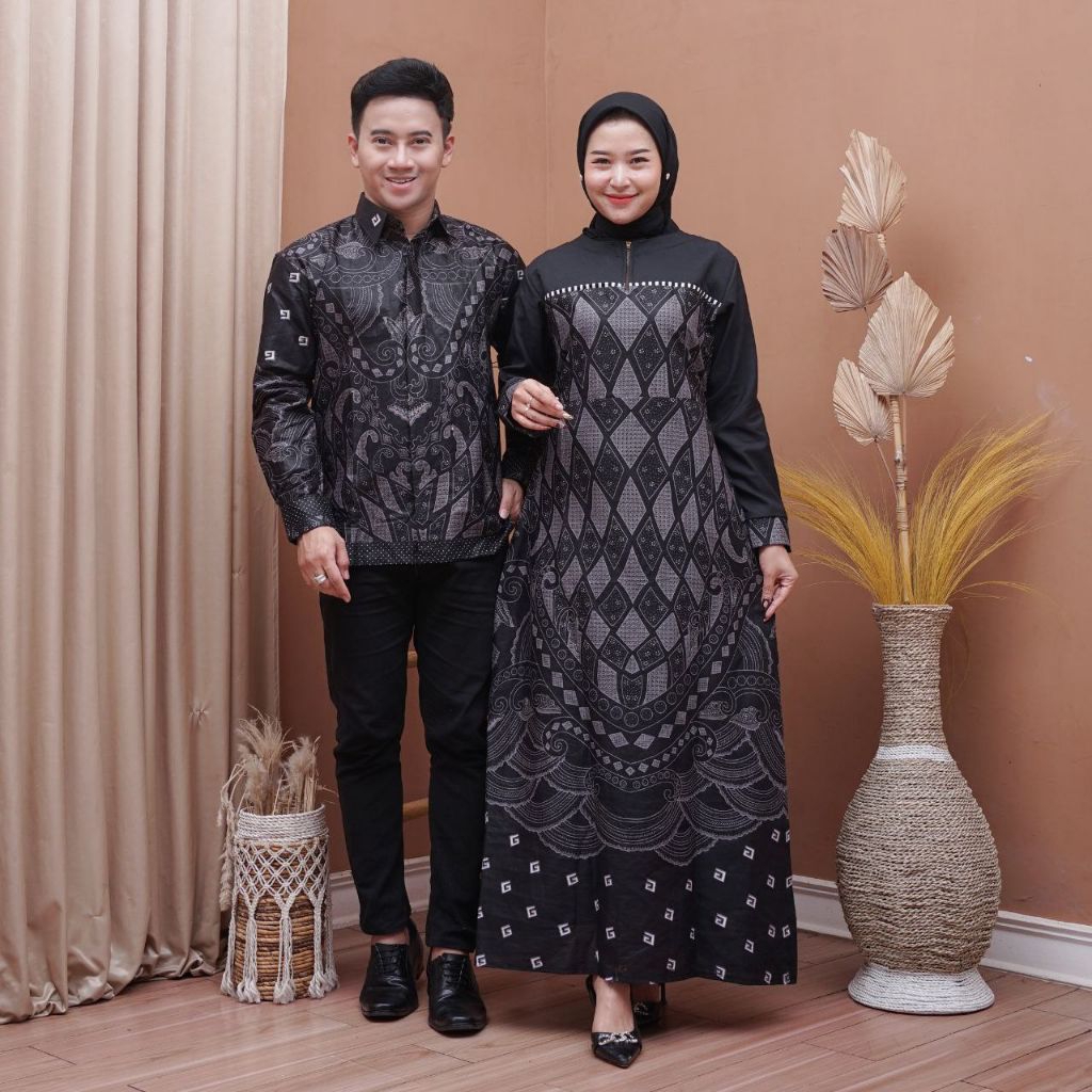 Gamis batik Katun Halus couple G abu|Gamis batik terbaru| Gamis batik kombinasi|batik couple kondang