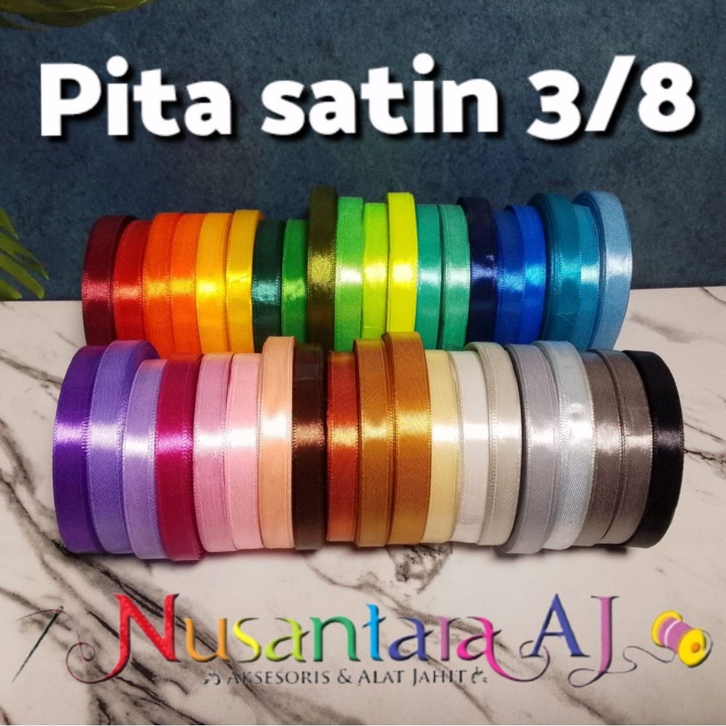 Pita Satin 3/8" (1cm), Pita Satin 1cm per roll, Pita lebar 1cm, pita 1cm