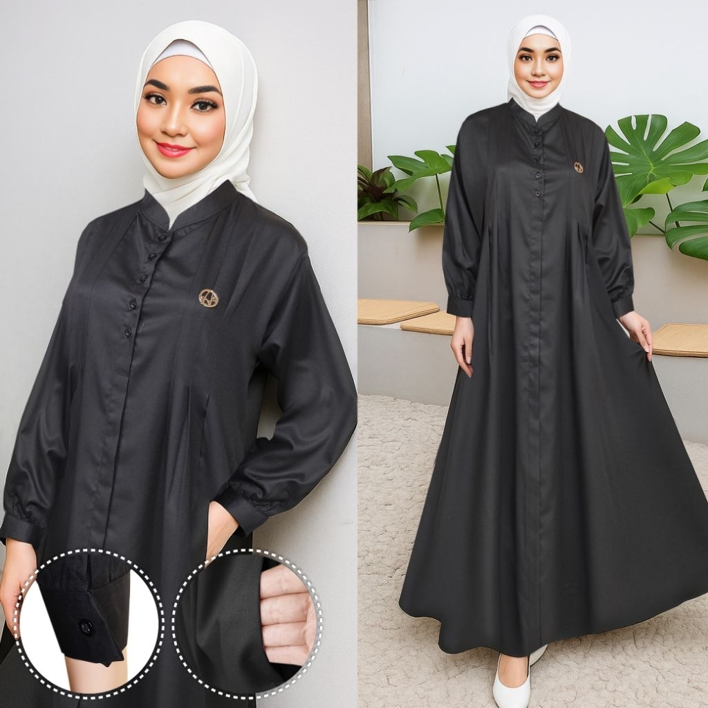 Gamis Katun Toyobo/Wanita Muslimah/Premium/Seragam Polos/Hitam