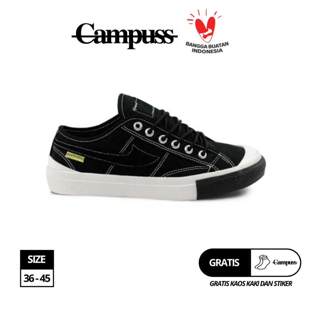 Campuss Fxxking Lite Low Black White Sepatu Sneakers Casual Unisex Pria Wanita Size 36-45 Bahan Kanv
