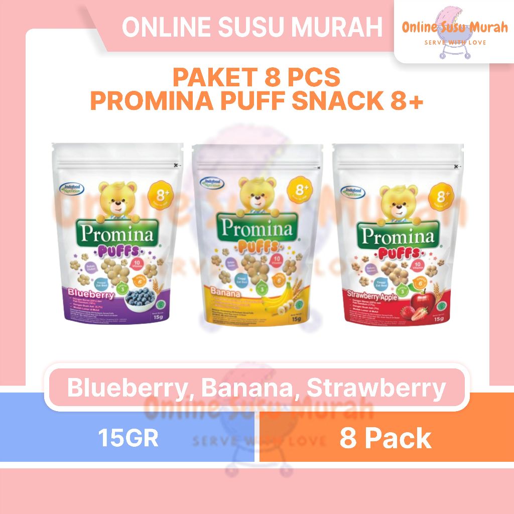 PROMINA PAKET 8 PCS PUFF 15 GR SNACK BAYI 8+ CEMILAN BAYI 15GR 8 + USIA 8 BULAN KE ATAS PRLA