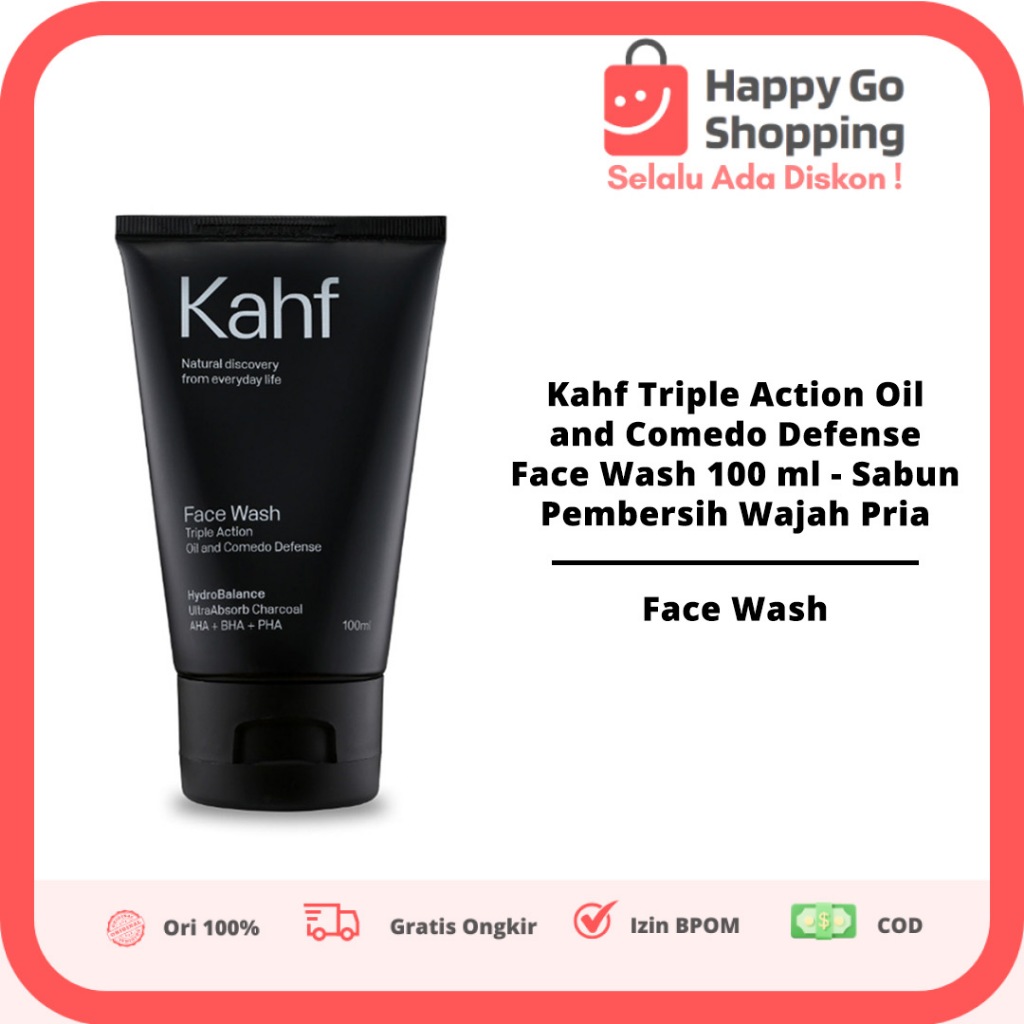 Kahf Triple Action Oil and Comedo Defense Face Wash 100 ml - Sabun Pembersih Wajah Pria