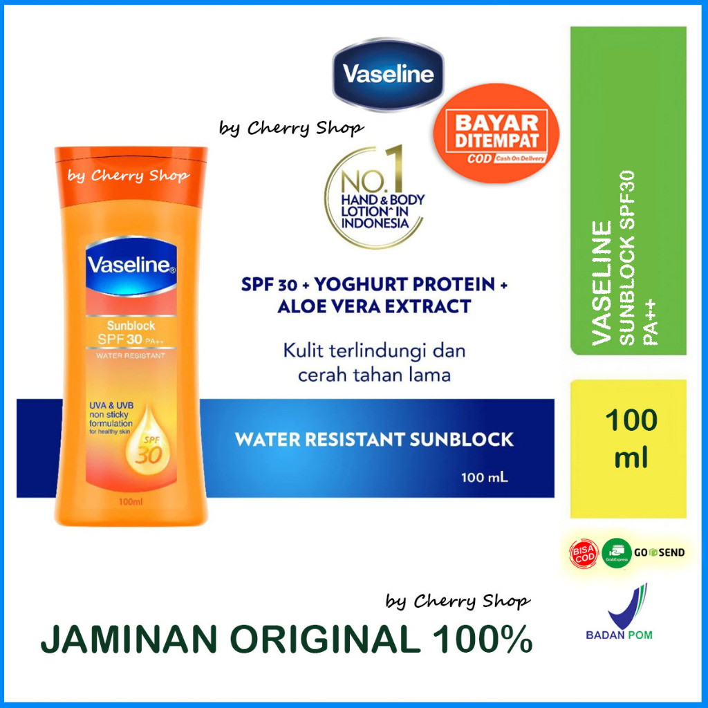 Vaseline Hand Body Lotion Sunblock SPF 30 100ml Sunscreen Tabir Surya By Cherry Shop