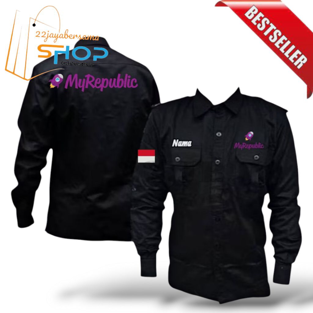 Kemeja My Republic • Baju Kemeja My Republik • Seragam kerja My Republic Lengan Panjang full bordir