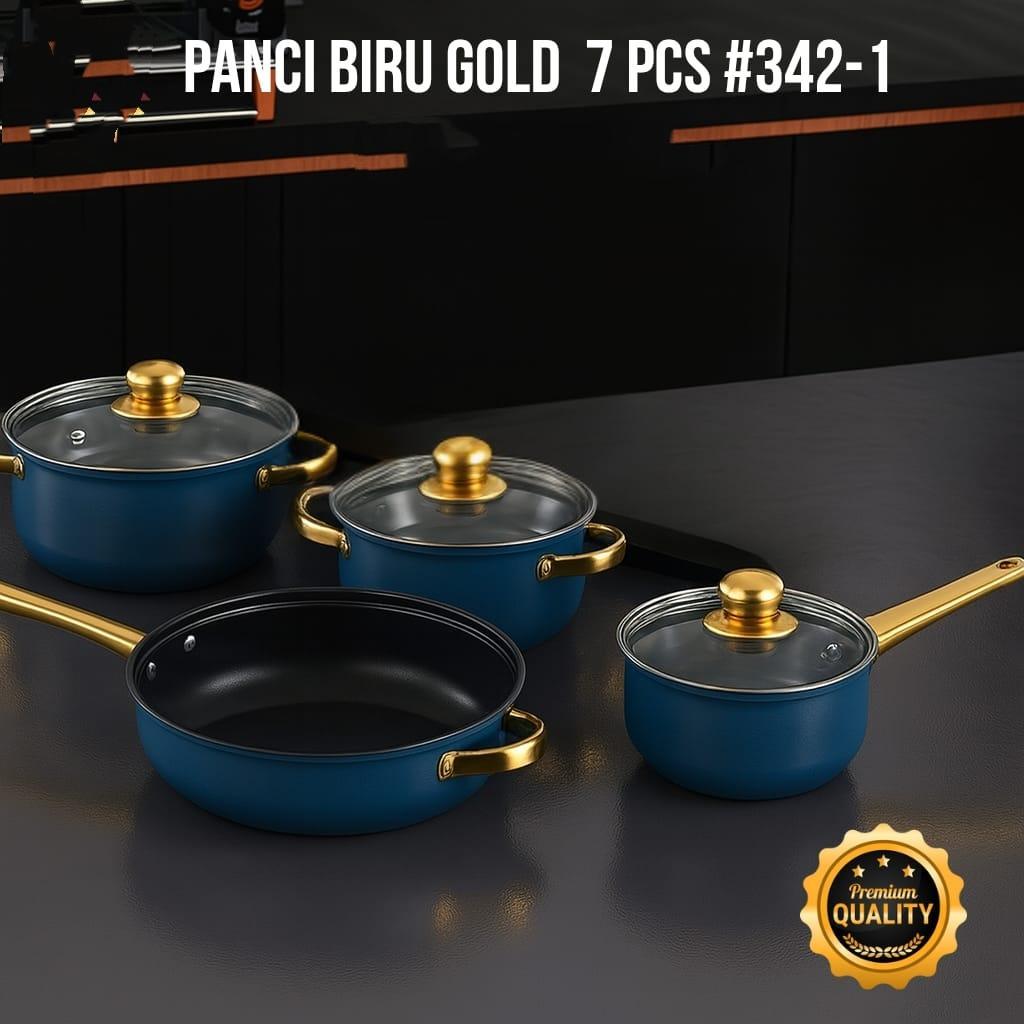 Merah Gold Cookware Set Panci Serbaguna 7 PCS #342-2 dengan 4 Warna Cerah Merah & Biru untuk Fleksib