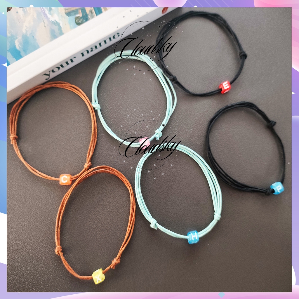 Gelang Tali Huruf Inisial Nama Manik Warna Gelang Couple Gelang Sahabat Custom Nama tali kulit imita