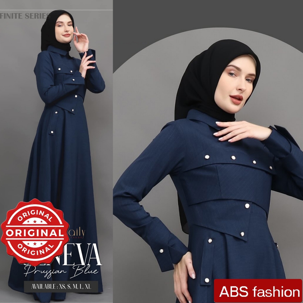 LVA Daily Geneva Dress Nuansa Prussian Blue Dress, Gamis Elegan & simpel acara formal & Arisan