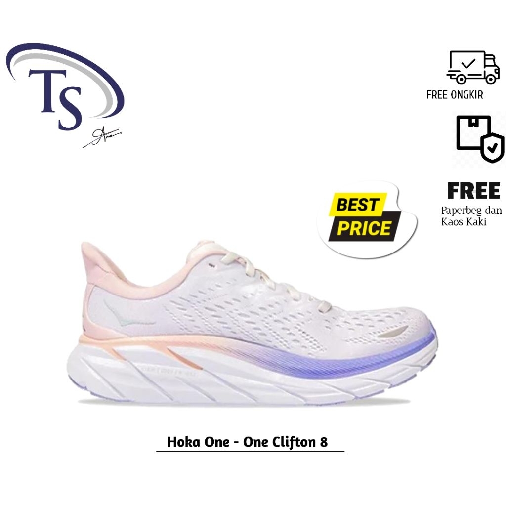 Hoka Clifton 8 Women's White Purple Running Shoes