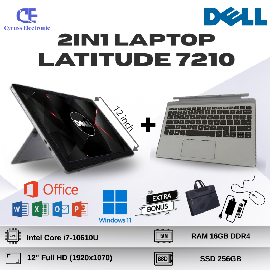 Laptop 2in1 Tablet Dell Latitude 7210 Intel Core i7 10610u RAM 16GB SSD 256GB Touchscreen 12inch FHD