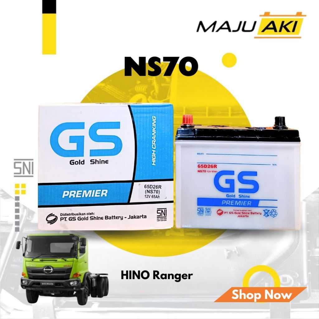 Aki Mobil Hino Ranger Aki Basah GS Gold Shine Dry Charge Premier NS70 12V 65Ah