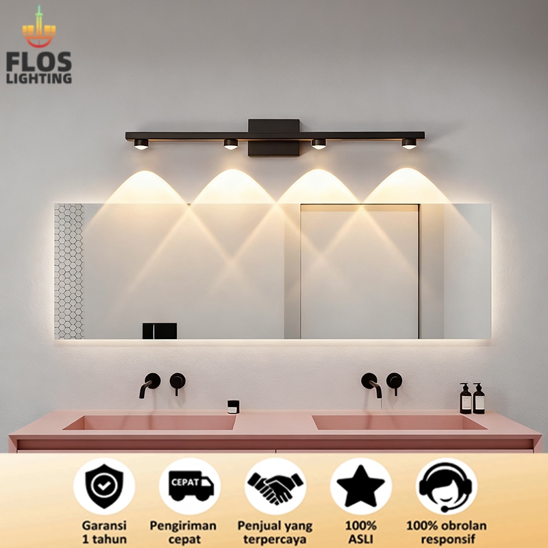 Lampu Dinding Kamar Mandi Modern 4 Lampu LED Tahan Air, Lampu Cermin Kamar Mandi Stylish Hitam Lampu