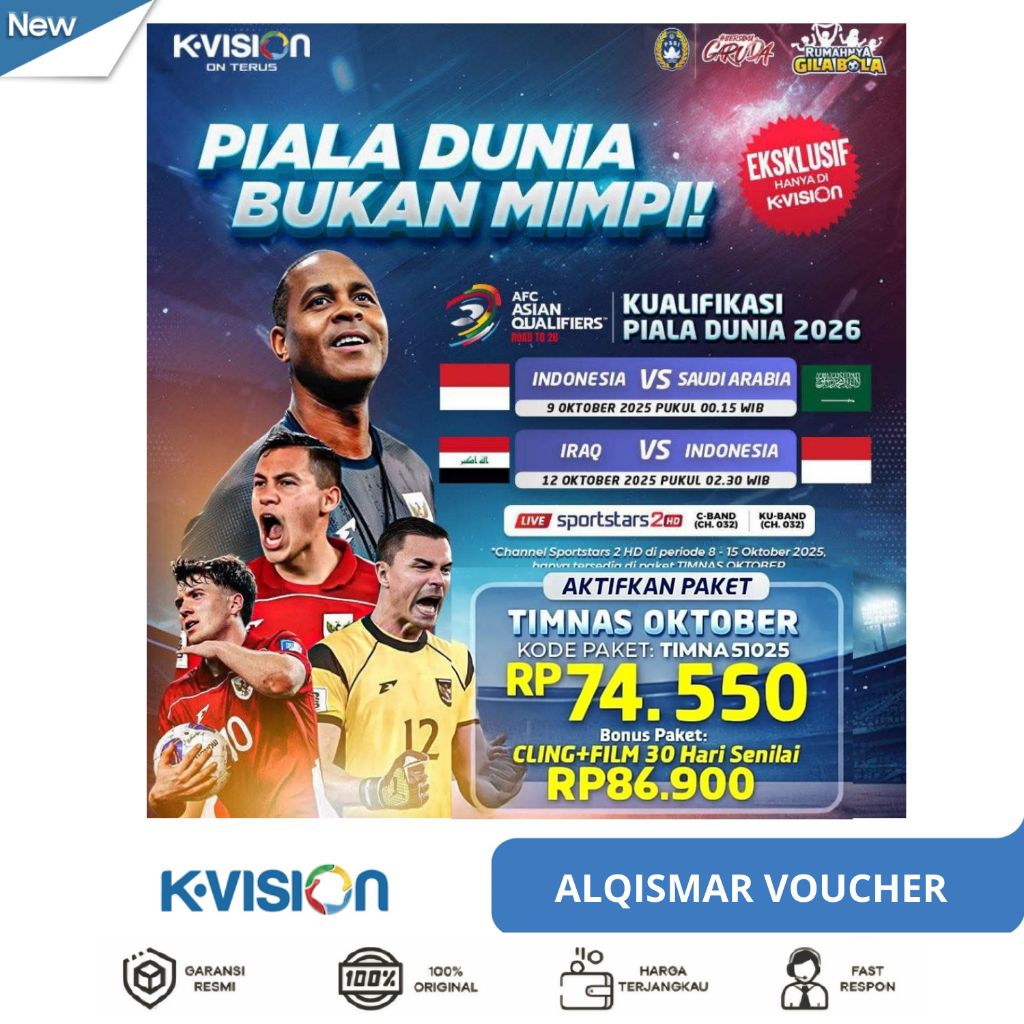TV Voucher Paket TIMNAS K-vision Kualifikasi Piala dunia Mnc Vision | K-Vision | Indovision
