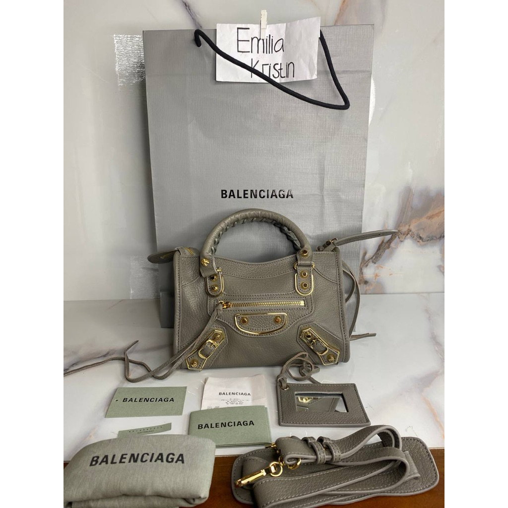 nego preloved Balenciaga metallic city edge 24cm leather authentic