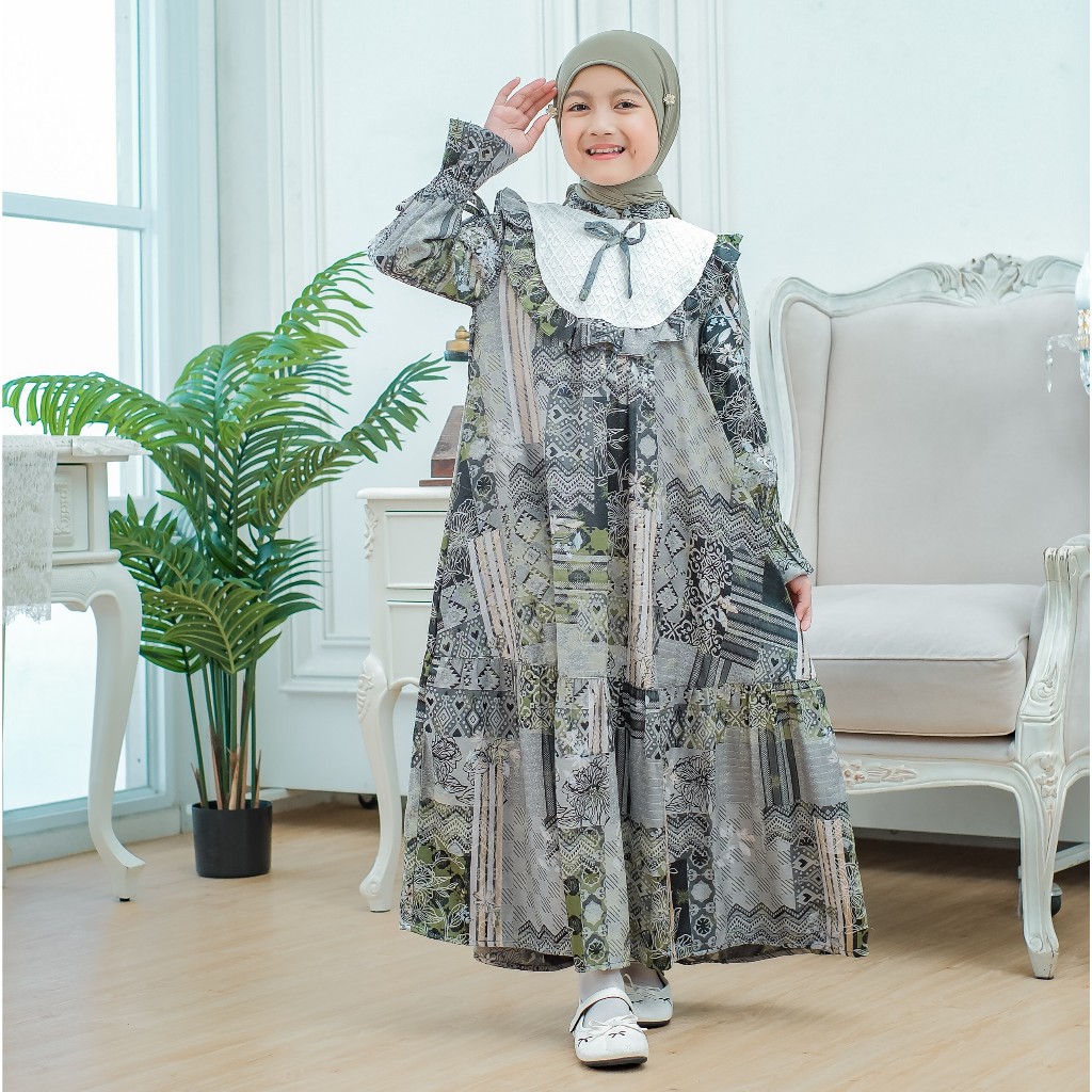 Umma.daily | Longdress/Gamis Kombinasi Brokat Putih Anak Perempuan usia 3-11 tahun