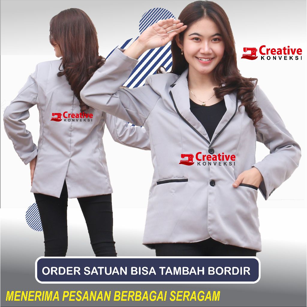 JAS ALMAMATER JAS OSIS JAS SANTRI ABU LIST HITAM JAS PRIA BLAZER PRIA SLIMFIT ABU LIST PUTIH BAHAN T