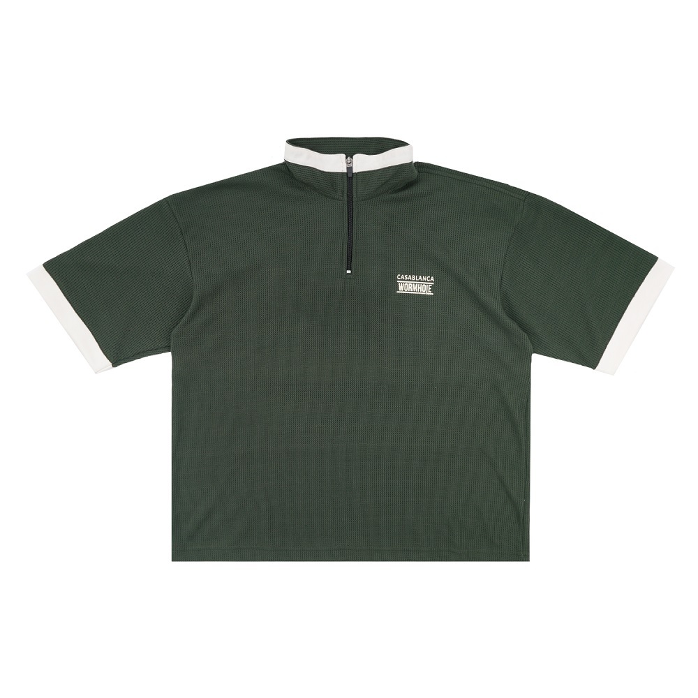 Wormhole X Casablanca Kemeja Athlete In Theory Waffle Half Zip Shirt Forest / Tan