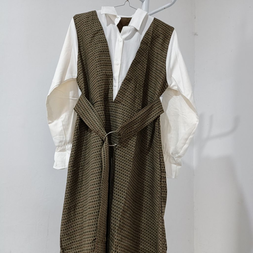 atasan tunik tops wanita milady army vintage  v-neck dress outer dan  inner Korean look new bukan pr