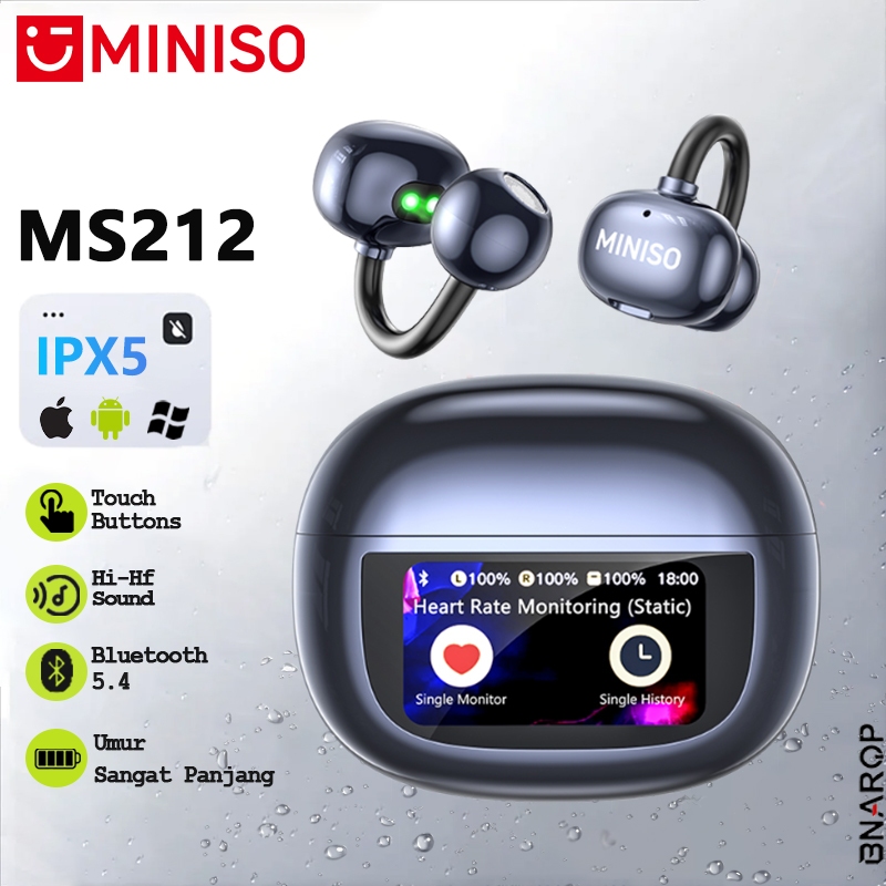 MINISO MS212 Earphone Nirkabel Sejati Bluetooth V6.0 OWS Pemantauan Detak Jantung Real-Time Earphone