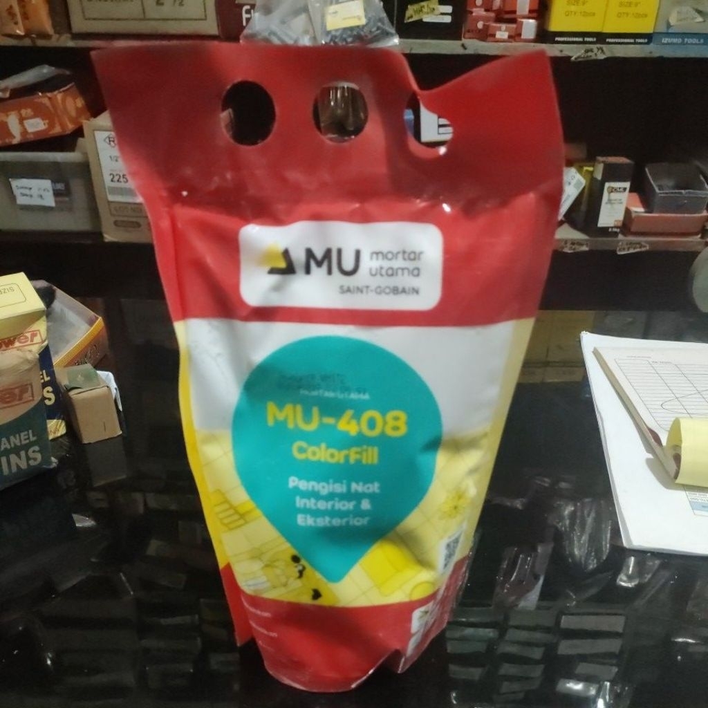 pengisi nat keramik merk mortar utama (MU-408) warna PUTIH (SUPER WHITE) 1kg