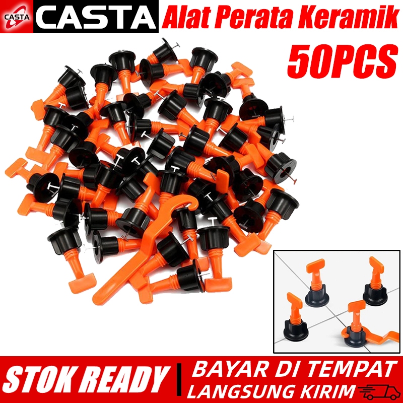 CASTA 50pcs Tile Leveling System Alat Perata Keramik Granit Dengan Kunci, Cegah Ubin Bergeser Mudah 