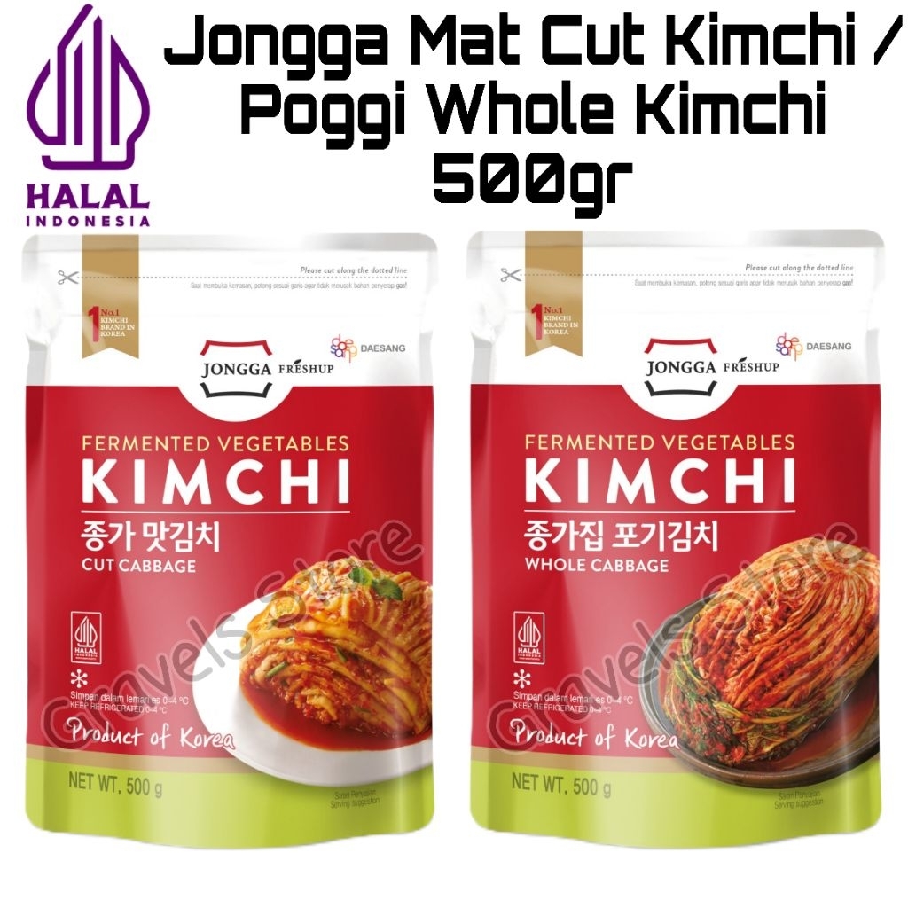 [Logo HALAL] JONGGA KIMCHI MAT CUT / POGGI WHOLE KIMCHI 500GR - SAWI POTONG / SAWI UTUH KOREA ORIGIN