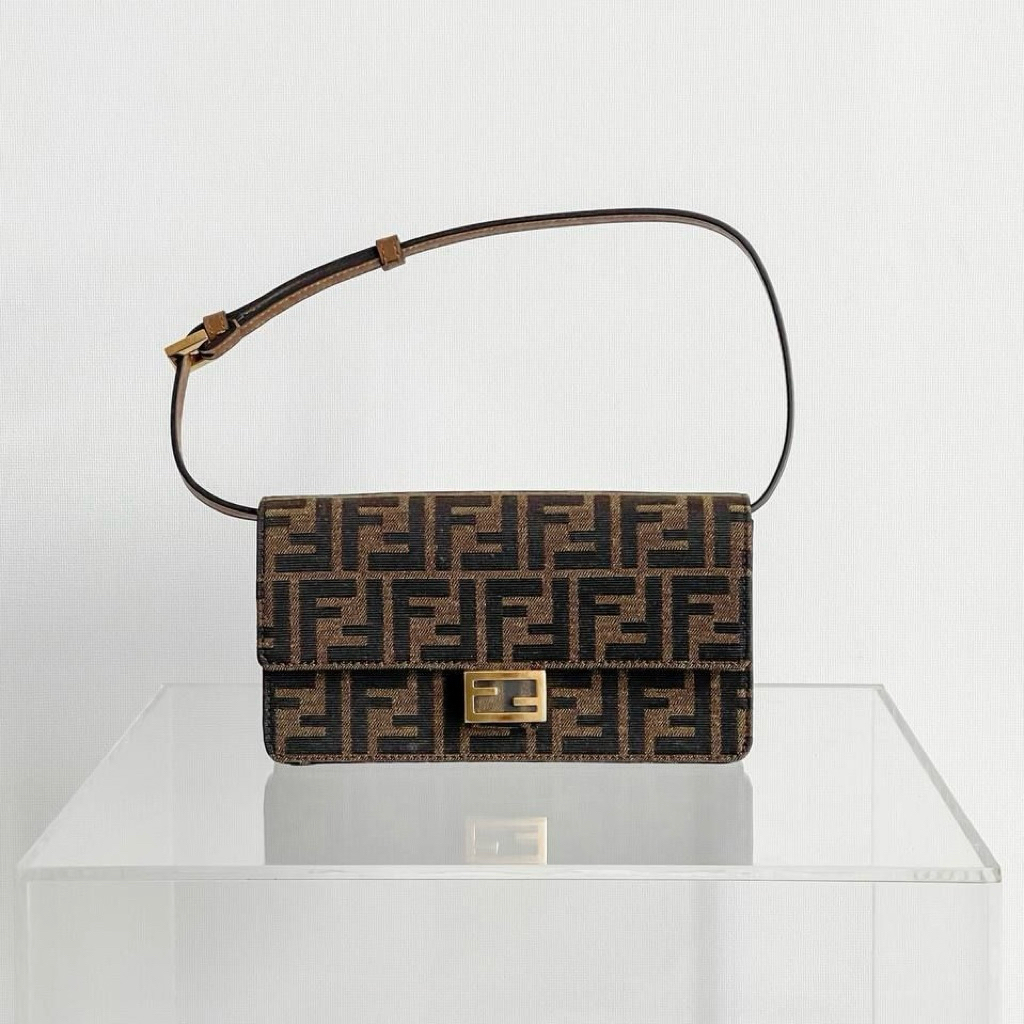 FENDI Jacquard FF Wallet On Chain WOC Baguette Crossbody Bag with Shoulder Strap