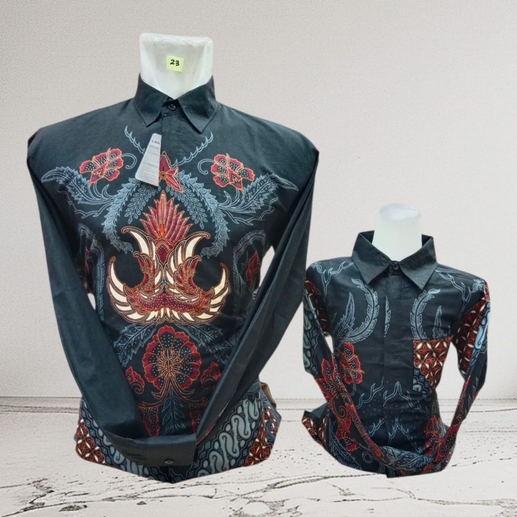 Kemeja Batik Solo Pria Warna Hitam Lengan Panjang Batik Ayah Dan Anak Ayah Pakai Furing Hero Anak Ta