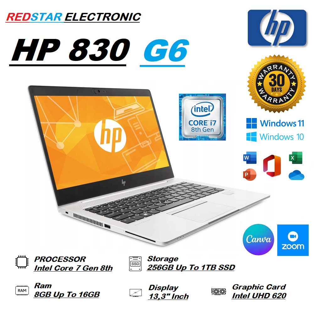 LAPTOP HP ELITEBOOK 830 G6 i7 GEN 8. RAM 8GB/16GB/32GB. SSD 256GB/512GB/1TB