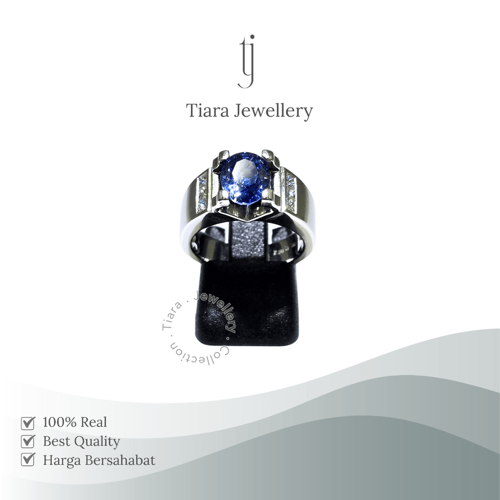 Tiara Jewellery - Men's Natural Blue Sapphire Ring 18K White Gold [MS1] / Cincin Cowok Batu Safir Bi